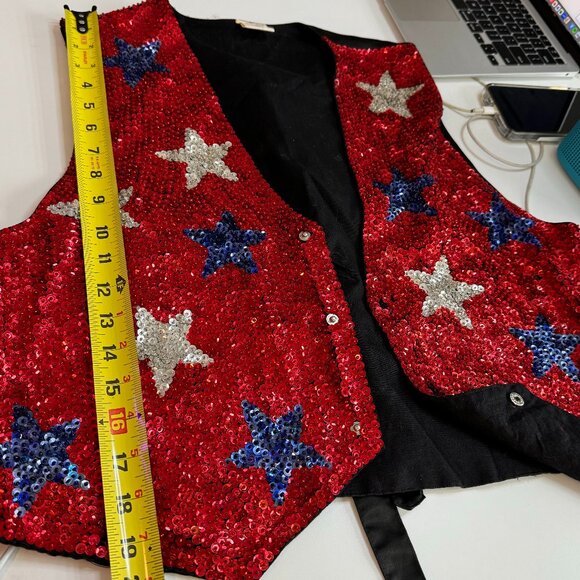 Vintage Vest Adult Small All Sequin Star Patriotic Snap Front Red White Blue - Picture 8 of 10
